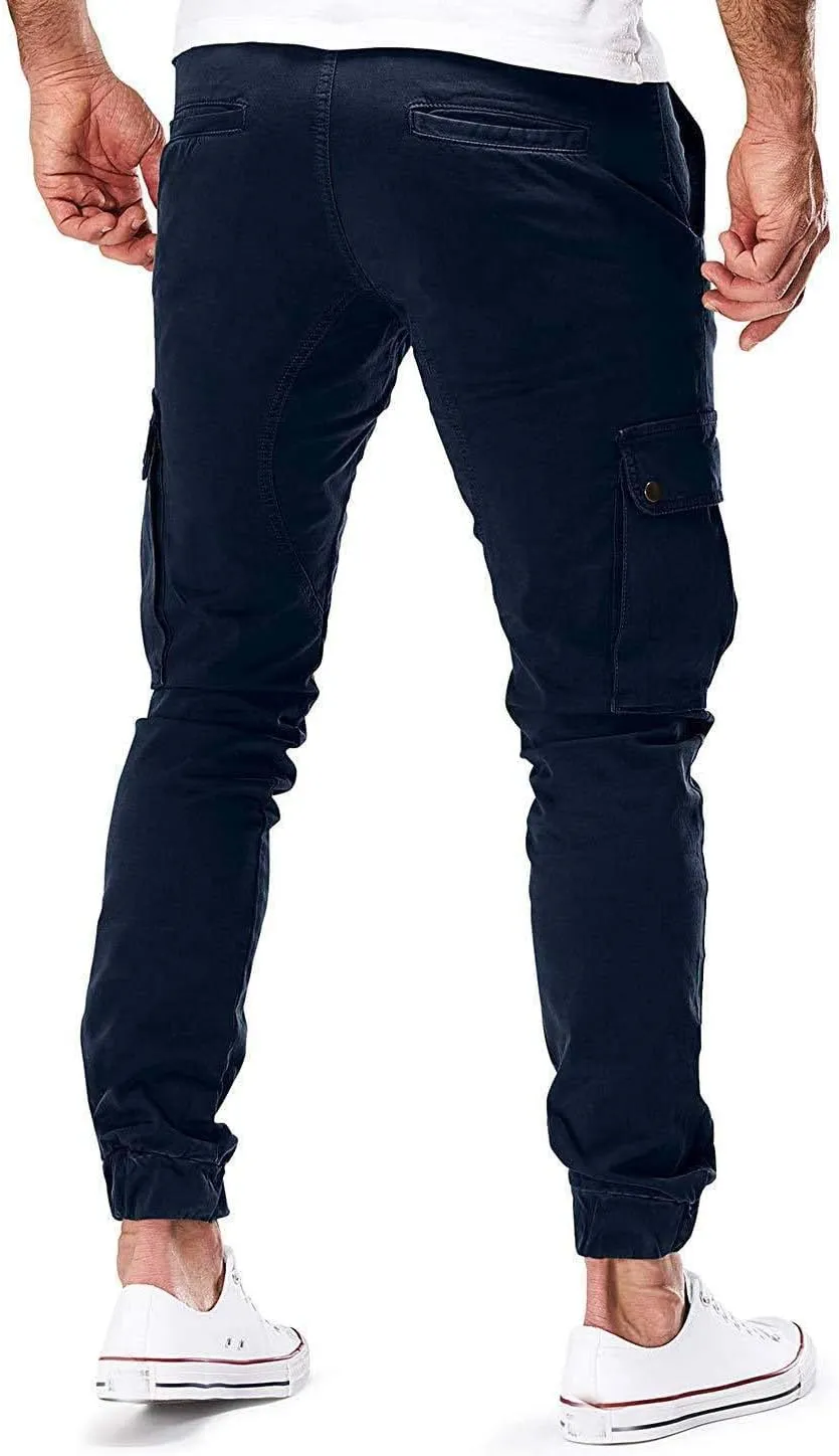 evzosrz Men's Multi Pocket Slim Fit Cargo Pants Military Outdoor Joggers Hiking Trousers Lightweight Closed Bottom Pant