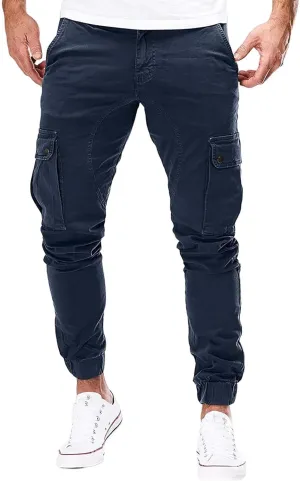 evzosrz Men's Multi Pocket Slim Fit Cargo Pants Military Outdoor Joggers Hiking Trousers Lightweight Closed Bottom Pant