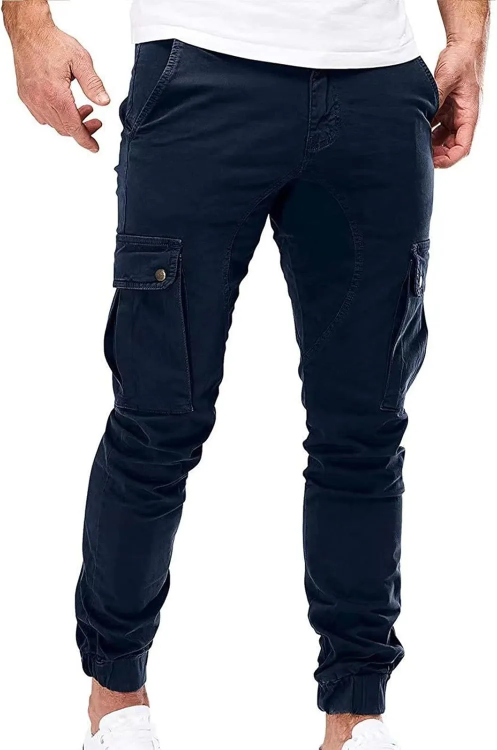 evzosrz Men's Multi Pocket Slim Fit Cargo Pants Military Outdoor Joggers Hiking Trousers Lightweight Closed Bottom Pant