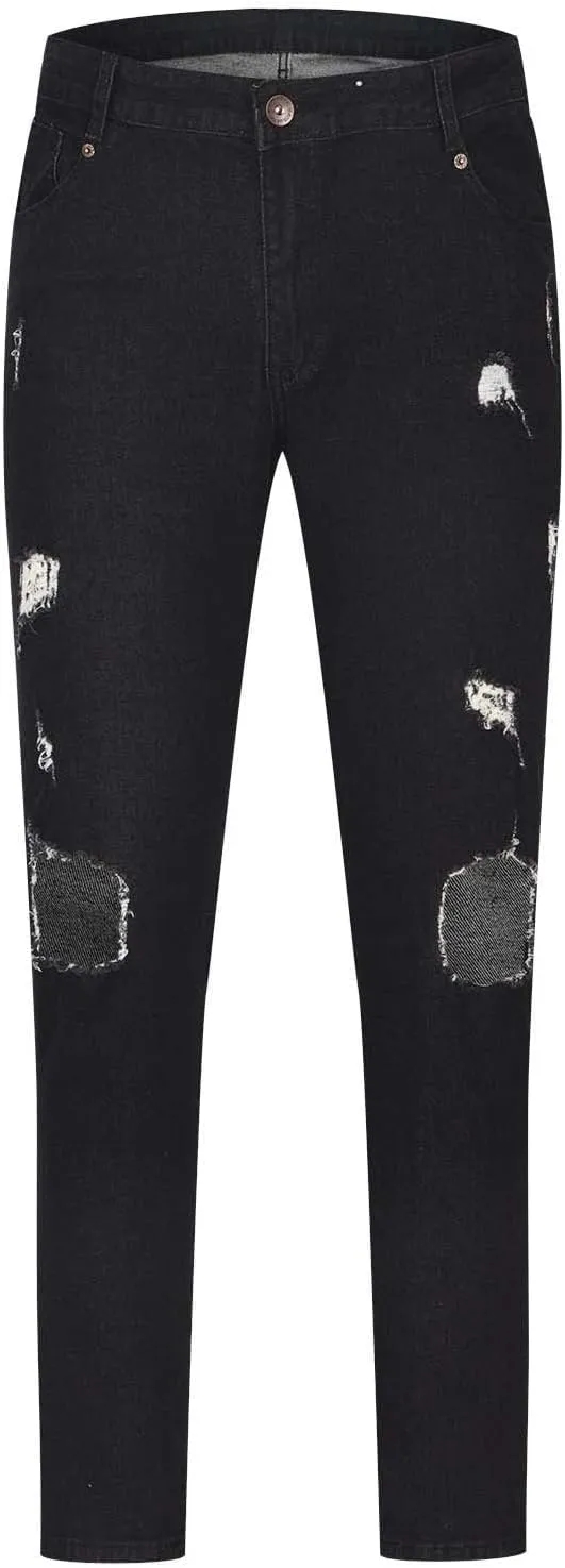 evzosrz Mens Skinny Stretch Denim Pants Slim Fit Ripped Tapered Jeans Distressed Destroyed Ripped Freyed Holes Skinny Trouser