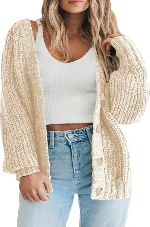 Eytino Womens Plus Size Cardigan Sweater Long Sleeve Button Down Chunky Knit Open Front Cardigans Outwear(1X-5X)