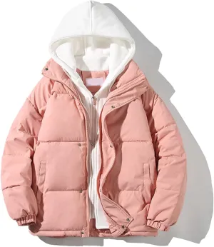 Fake Two Piece Men's Hooded Unisex Korean Cotton Padded Jacket Winter Warm Male Thicken Coats Solid Down Jacket