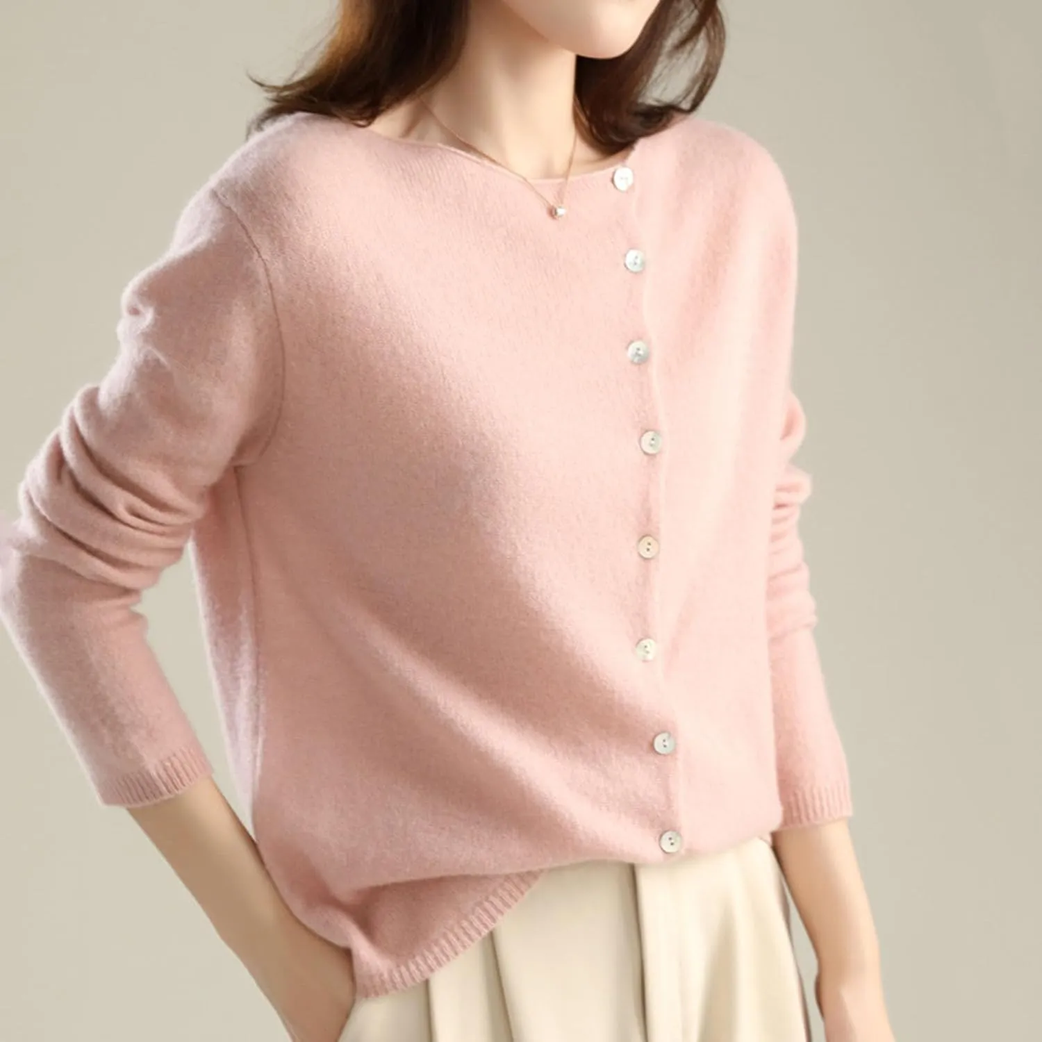 Faux Cashmere Cardigan Sweaters for Women, Open Front Cropped Cardigan Sweater, Long Sleeve Crewneck Knit Cardigan