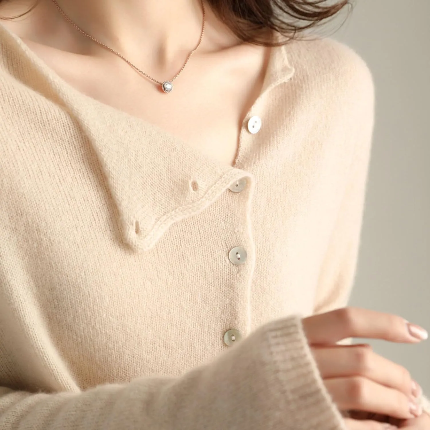 Faux Cashmere Cardigan Sweaters for Women, Open Front Cropped Cardigan Sweater, Long Sleeve Crewneck Knit Cardigan
