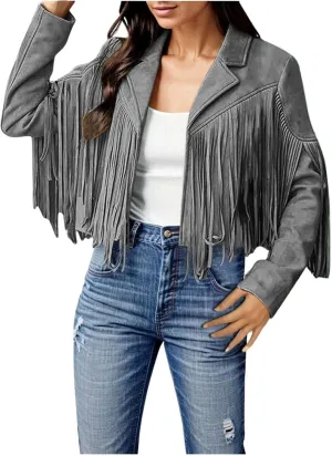 Faux Leather Jackets for Women 2025 Fashion Moto Biker Jacket Fall Winter Fringe Cowboy Cropped Jacket Cool Cardigan