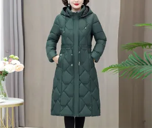 Fjnbbiot Women's Winter Coats Hooded Casual Cotton Padded Jackets For Long Parkas Warm Slim Solid Color Winter Overcoat