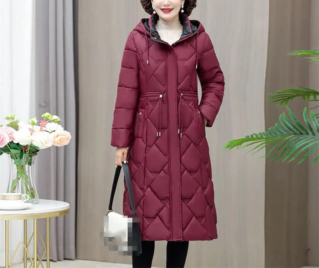 Fjnbbiot Women's Winter Coats Hooded Casual Cotton Padded Jackets For Long Parkas Warm Slim Solid Color Winter Overcoat