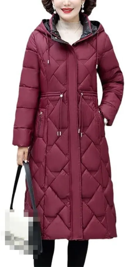 Fjnbbiot Women's Winter Coats Hooded Casual Cotton Padded Jackets For Long Parkas Warm Slim Solid Color Winter Overcoat