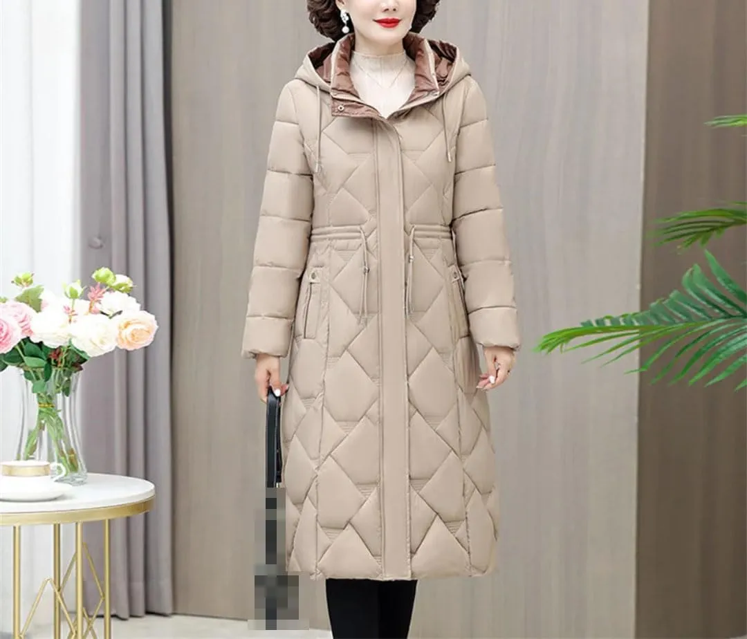 Fjnbbiot Women's Winter Coats Hooded Casual Cotton Padded Jackets For Long Parkas Warm Slim Solid Color Winter Overcoat