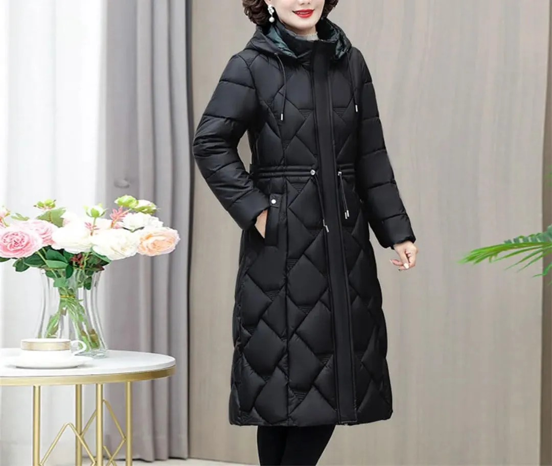 Fjnbbiot Women's Winter Coats Hooded Casual Cotton Padded Jackets For Long Parkas Warm Slim Solid Color Winter Overcoat