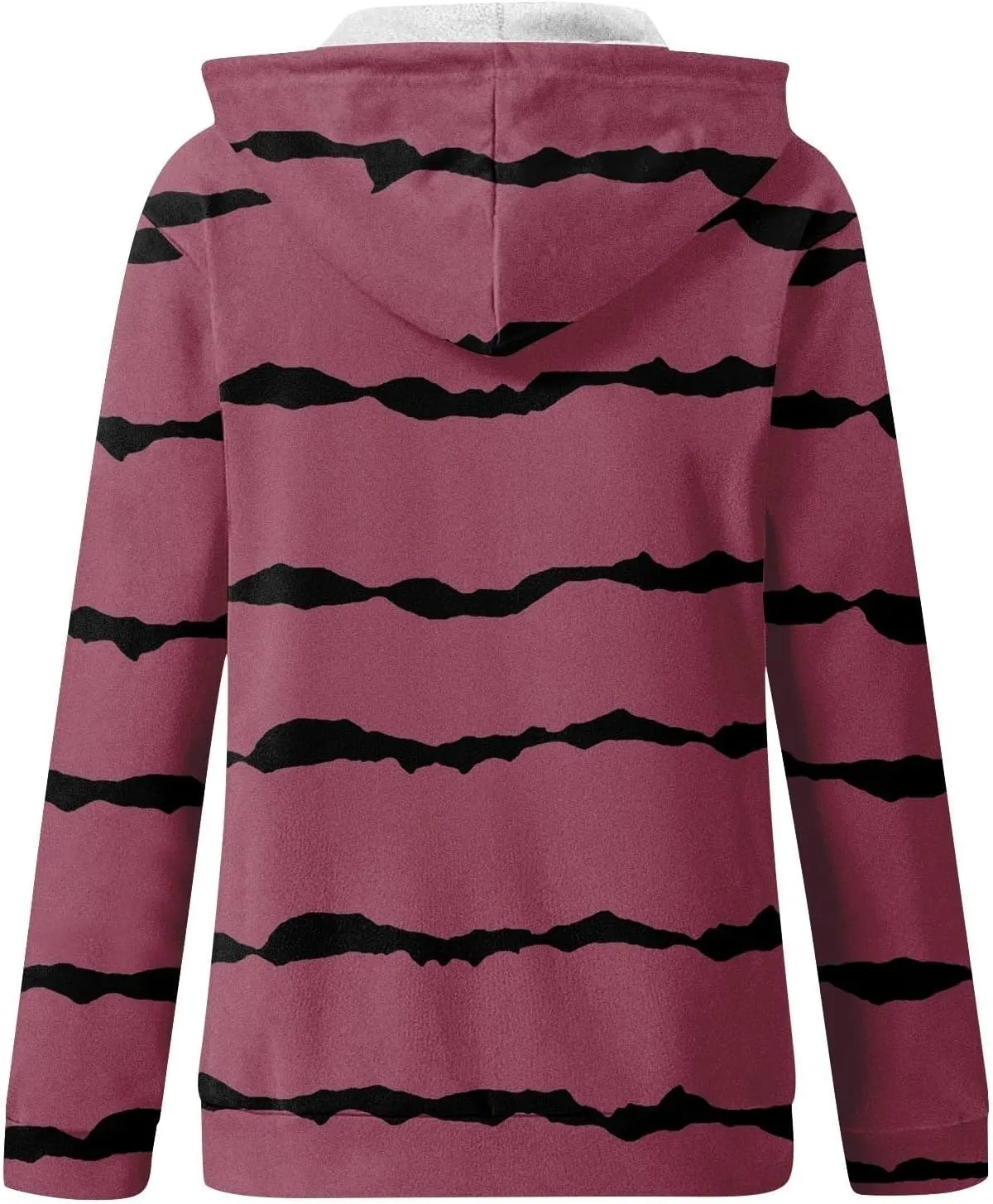 Flannel Jacket Women Oversized Striped Zipper Tops Long Sleeve Full Zip Cardigan Hooded Winter Coat with Pockets