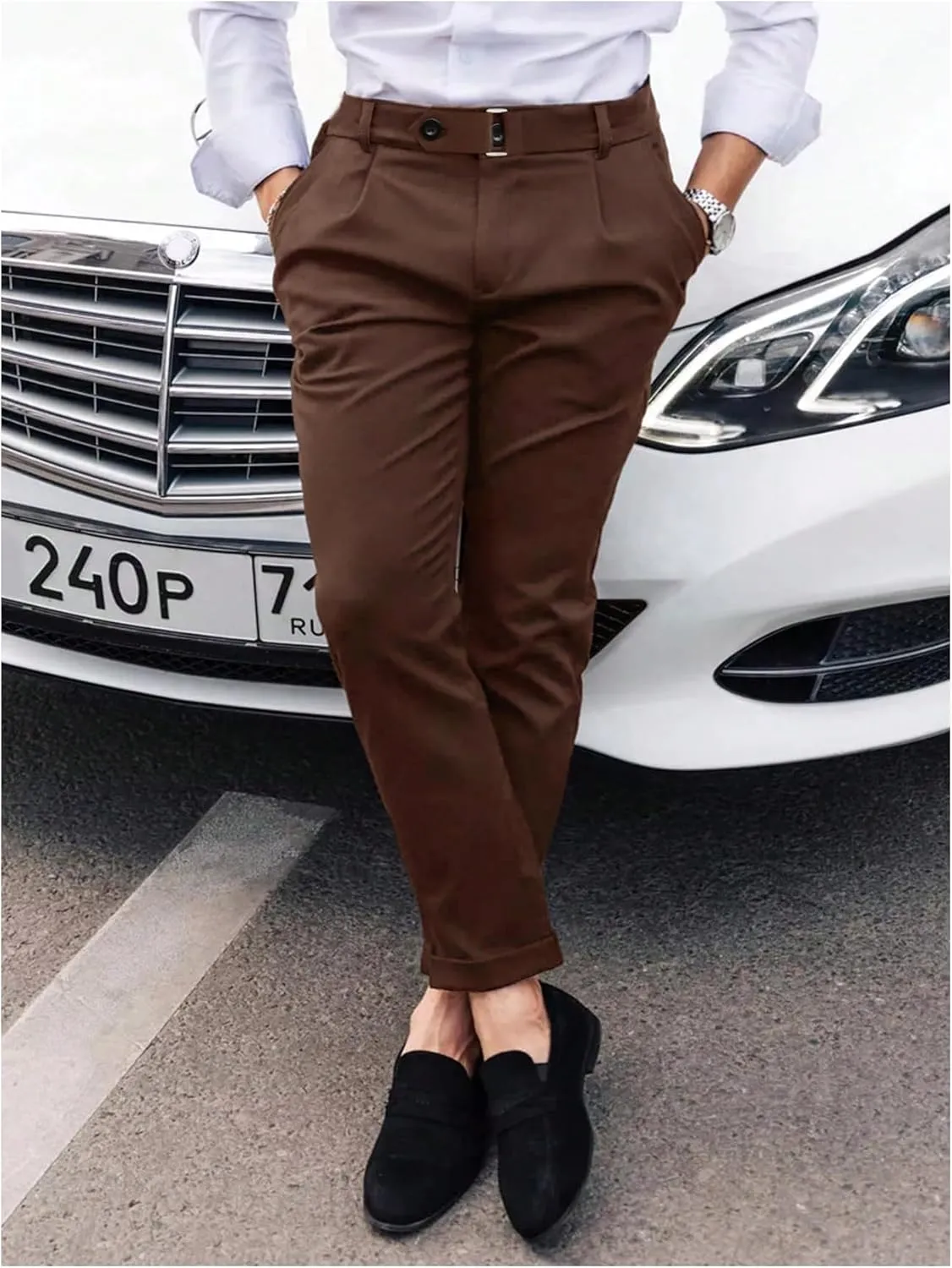 Floerns Men's Straight Leg Long Pants Office Slim Fit Dress Pants Slacks with Pockets