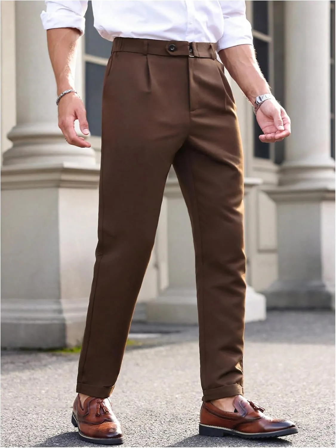 Floerns Men's Straight Leg Long Pants Office Slim Fit Dress Pants Slacks with Pockets