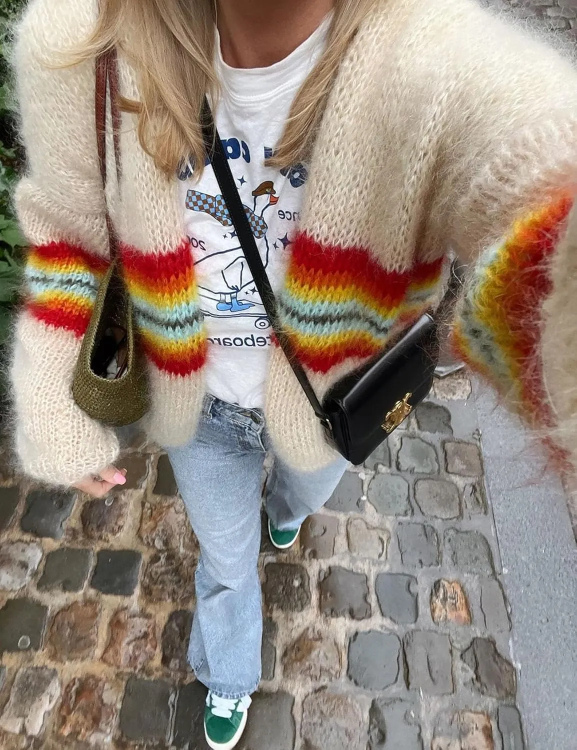Flygo Fall Cardigans for Women 2024 Color Block Striped Cardigan Sweater Lightweight Open Front Cardigan Sweaters Tops