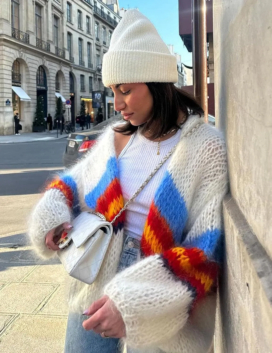 Flygo Fall Cardigans for Women 2024 Color Block Striped Cardigan Sweater Lightweight Open Front Cardigan Sweaters Tops