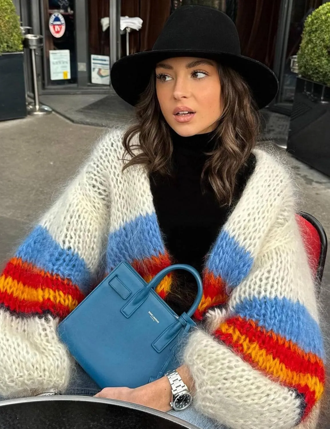 Flygo Fall Cardigans for Women 2024 Color Block Striped Cardigan Sweater Lightweight Open Front Cardigan Sweaters Tops