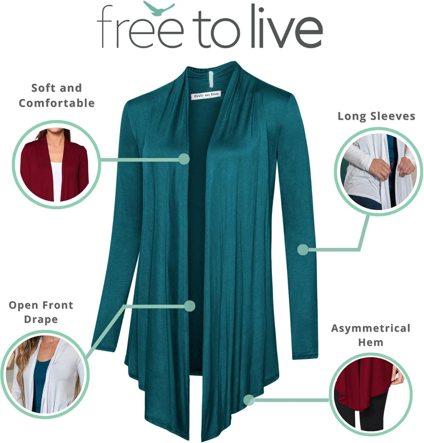 Free to Live 3 Pack Long Sleeve Cardigan for Women Open Front Dressy Casual Fall Draped Lightweight Sweaters Cover Up Shrugs