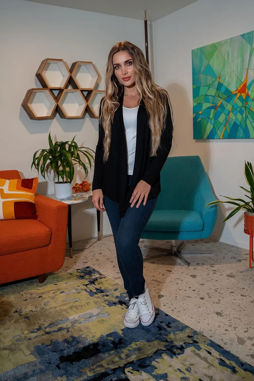 Free to Live 3 Pack Long Sleeve Cardigan for Women Open Front Dressy Casual Fall Draped Lightweight Sweaters Cover Up Shrugs