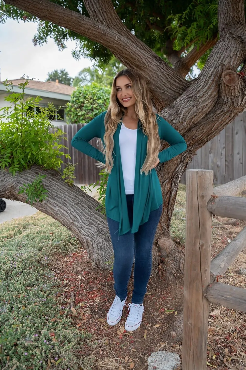 Free to Live 3 Pack Long Sleeve Cardigan for Women Open Front Dressy Casual Fall Draped Lightweight Sweaters Cover Up Shrugs