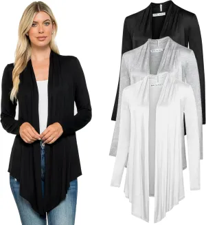 Free to Live 3 Pack Long Sleeve Cardigan for Women Open Front Dressy Casual Fall Draped Lightweight Sweaters Cover Up Shrugs