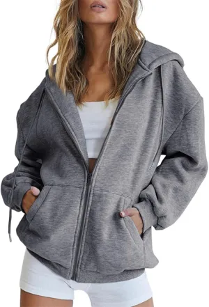 fuzzy jackets for women Women's Fall Jacket Oversized Pocket Sweatshirt Casual Drawstring Clothing Zipper