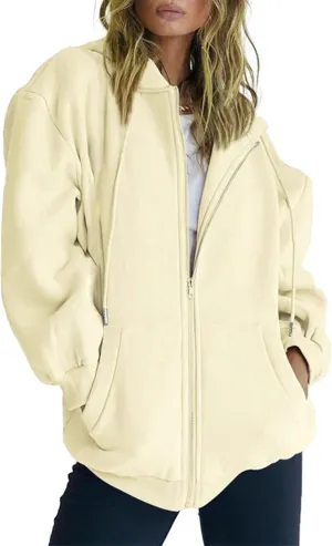 fuzzy jackets for women Women's Fall Jacket Oversized Pocket Sweatshirt Casual Drawstring Clothing Zipper