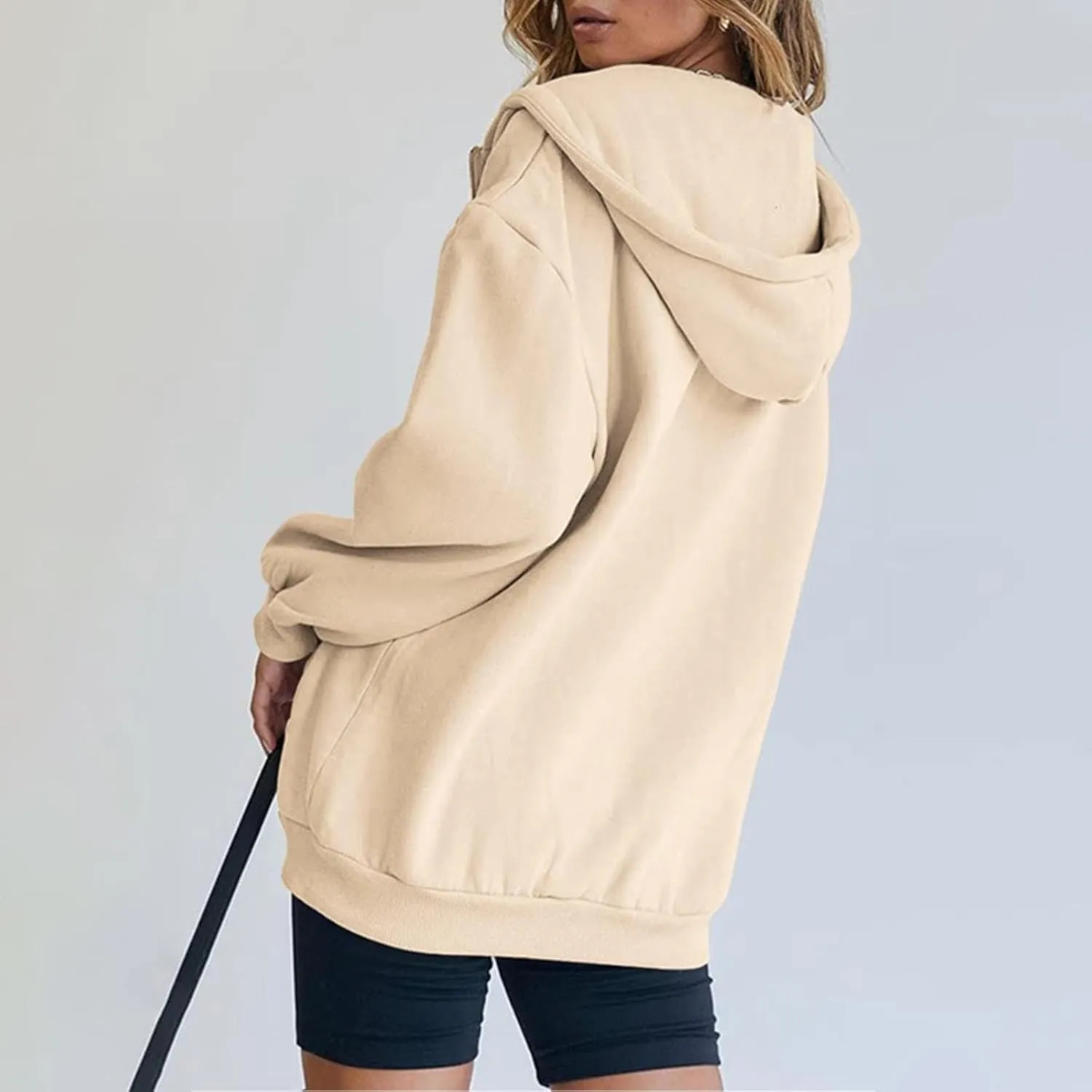 fuzzy jackets for women Women's Fall Jacket Oversized Pocket Sweatshirt Casual Drawstring Clothing Zipper