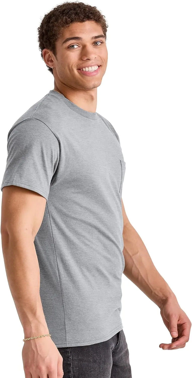 Hanes Men's Essentials Short-Sleeve Pocket T-Shirt Pack, Cotton Crewneck Tee, 3-Pack