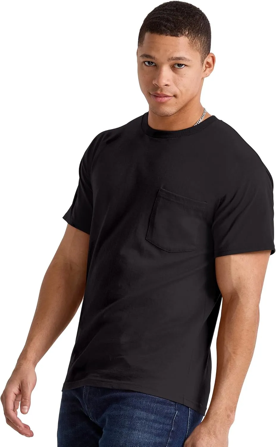 Hanes Men's Essentials Short-Sleeve Pocket T-Shirt Pack, Cotton Crewneck Tee, 3-Pack