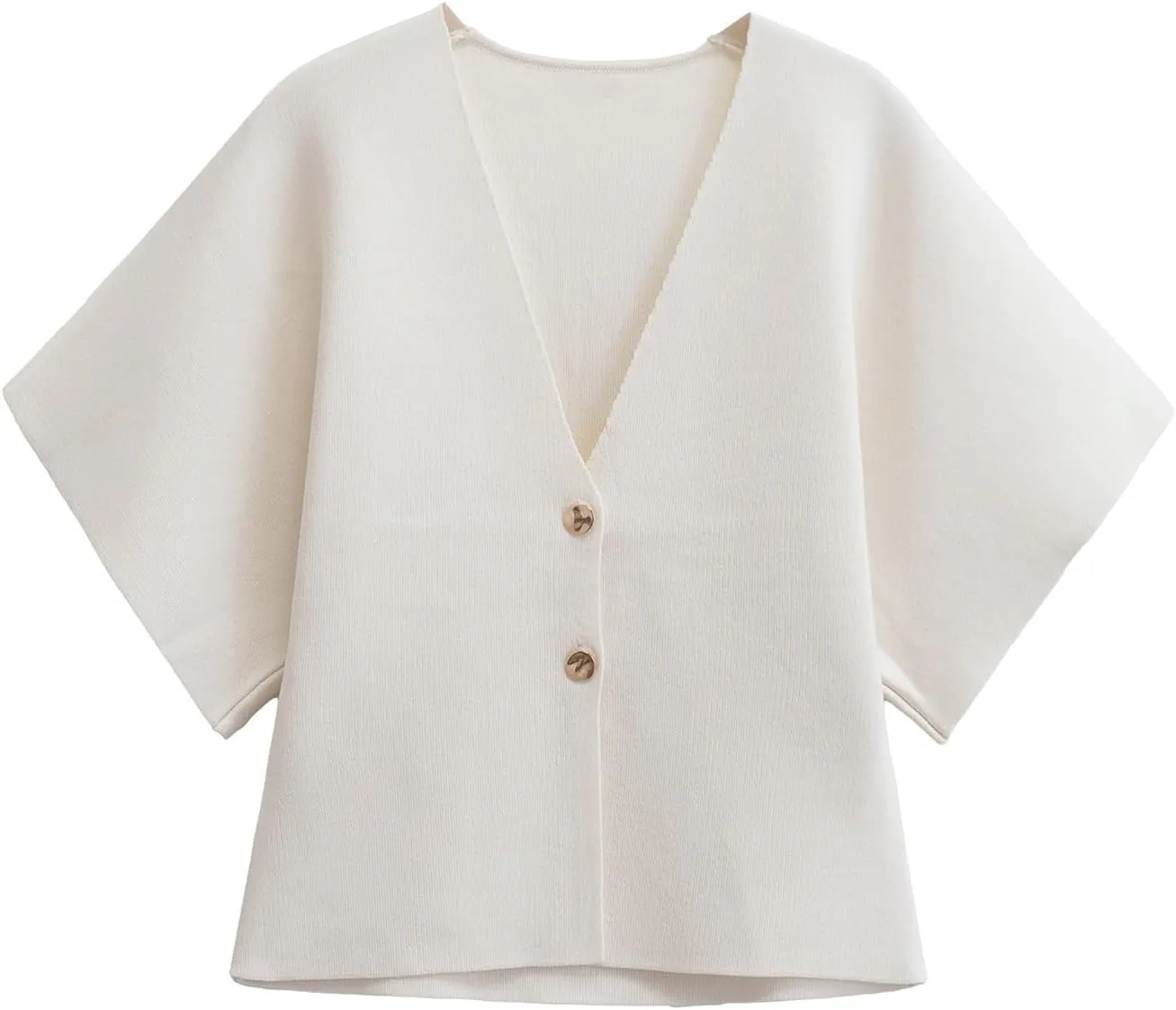 hathne Women's V Neck Short Sleeve Cardigan Sweater Button Down Ribbed Knit Tops