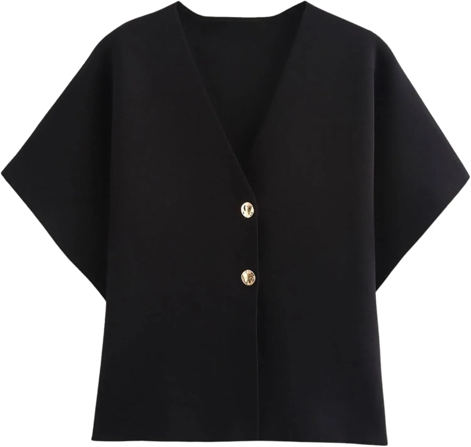 hathne Women's V Neck Short Sleeve Cardigan Sweater Button Down Ribbed Knit Tops