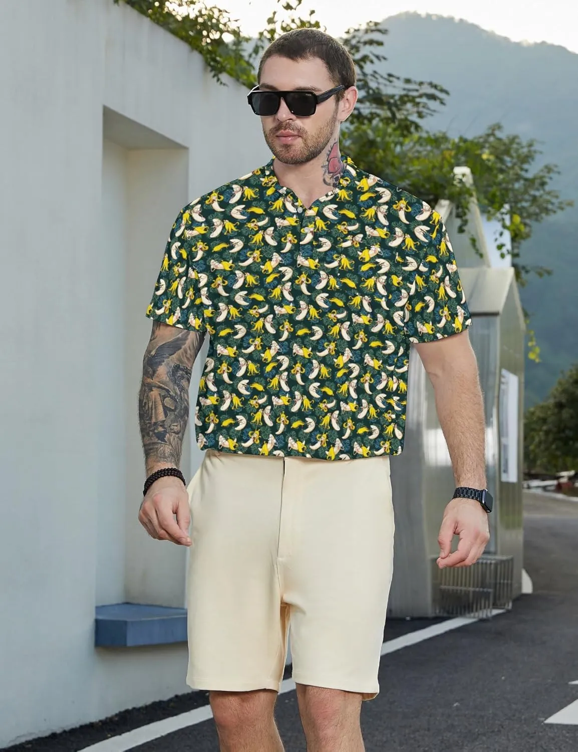 Henley Shirts for Men Short Sleeve Henley T Shirts Band Collar Men's Summer Athletic Tee
