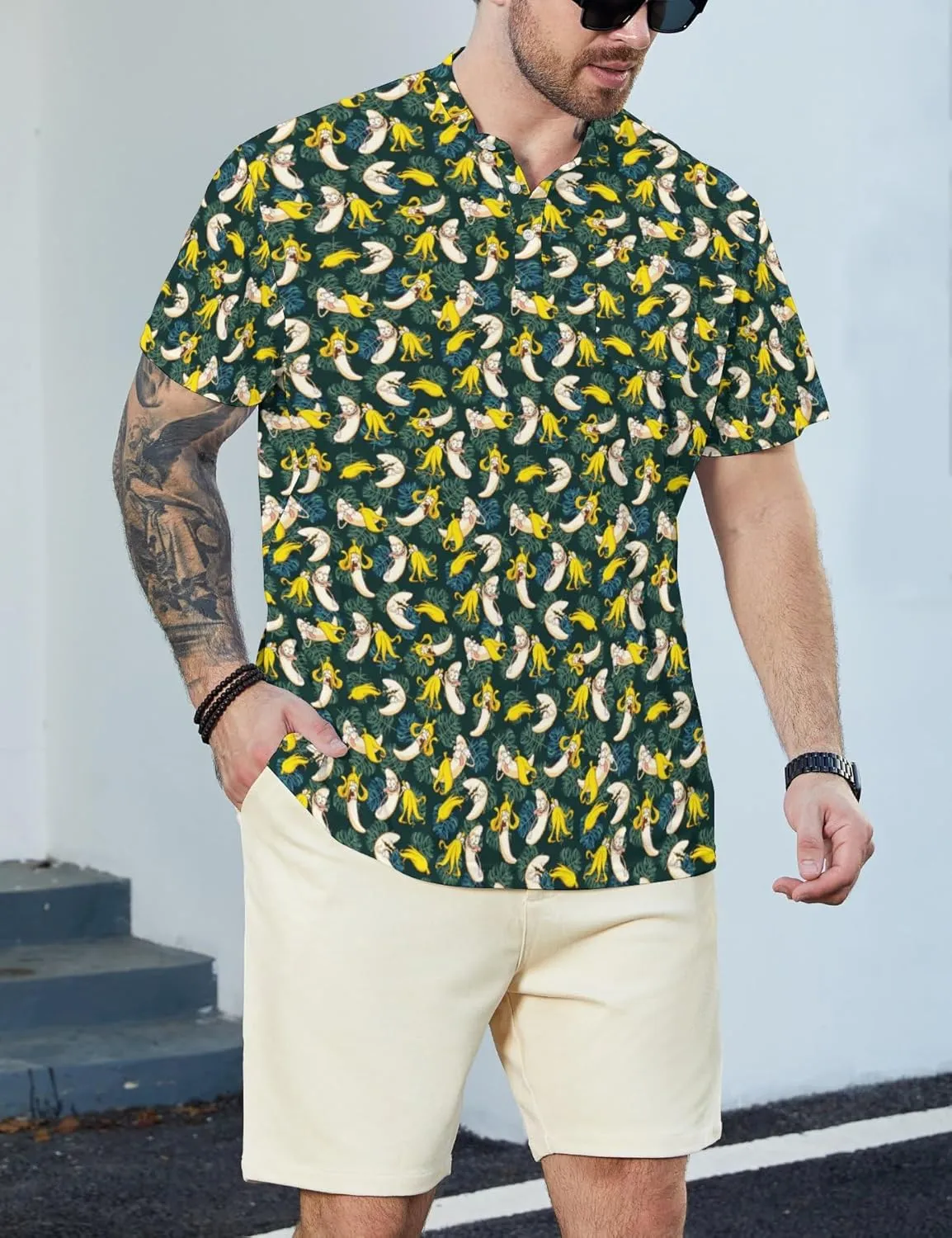 Henley Shirts for Men Short Sleeve Henley T Shirts Band Collar Men's Summer Athletic Tee