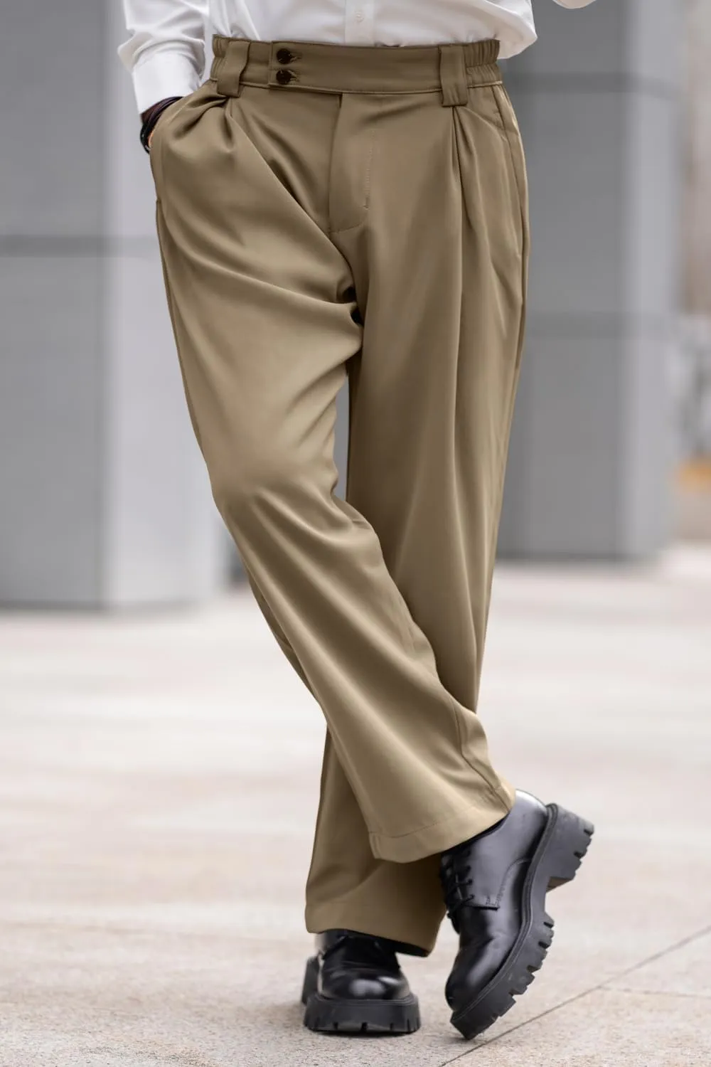 Heyfanee Men's Casual Dress Pants Elastic Waist Loose Fit Straight Leg Trousers for Men