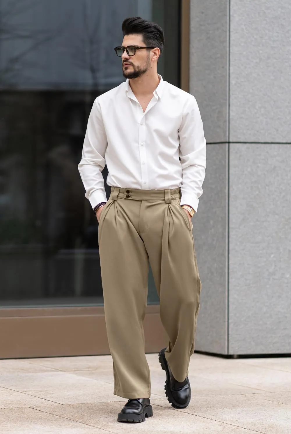 Heyfanee Men's Casual Dress Pants Elastic Waist Loose Fit Straight Leg Trousers for Men