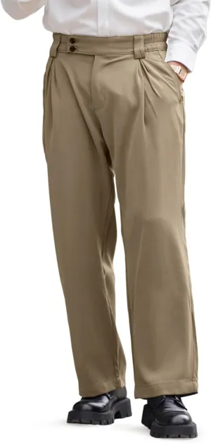 Heyfanee Men's Casual Dress Pants Elastic Waist Loose Fit Straight Leg Trousers for Men