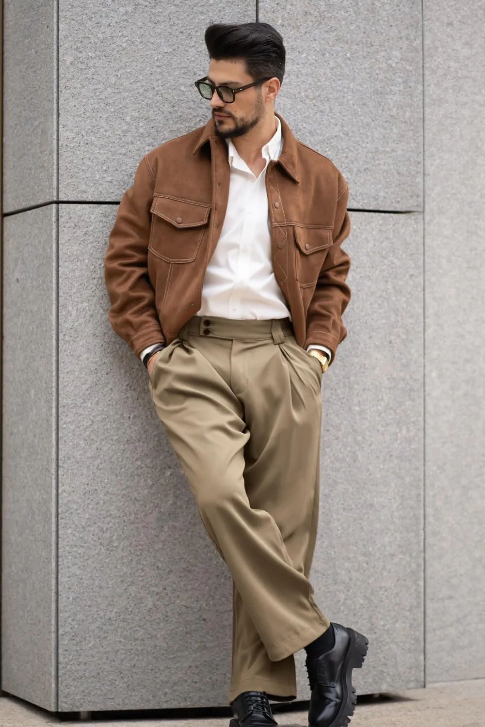 Heyfanee Men's Casual Dress Pants Elastic Waist Loose Fit Straight Leg Trousers for Men