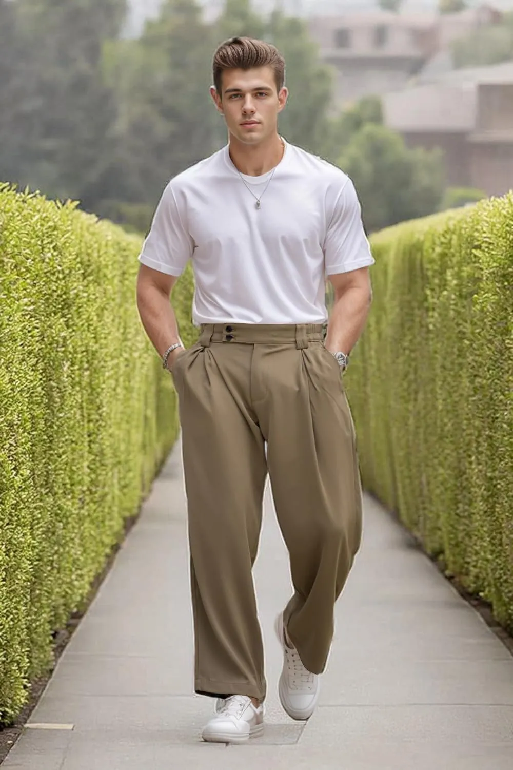 Heyfanee Men's Casual Dress Pants Elastic Waist Loose Fit Straight Leg Trousers for Men