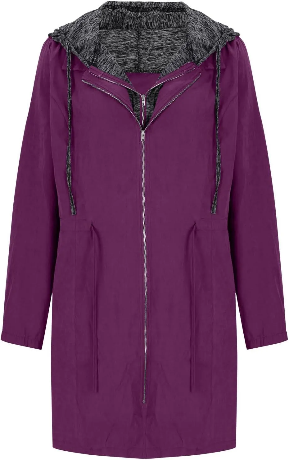 HGps8w Plus Size Hooded Outerwear Jacket for Women Fake-Two Pieces Full Zip Up Windbreaker Outdoor Trench Coat with Pockets