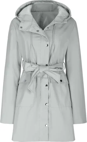 HGps8w Women's Raincoat Belted Waist Waterproof Hooded Trench Coats Lightweight Outdoor Windbreaker Long Travel Jackets