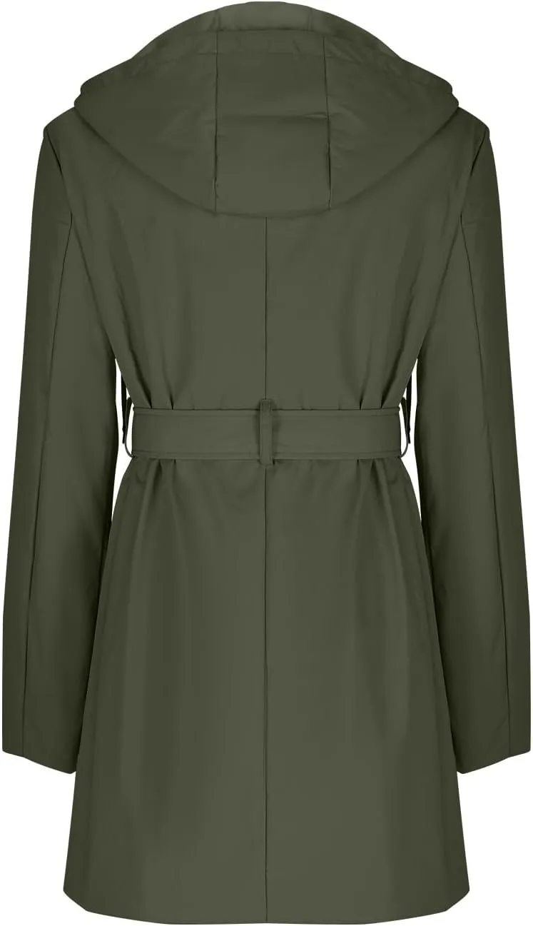 HGps8w Women's Raincoat Belted Waist Waterproof Hooded Trench Coats Lightweight Outdoor Windbreaker Long Travel Jackets