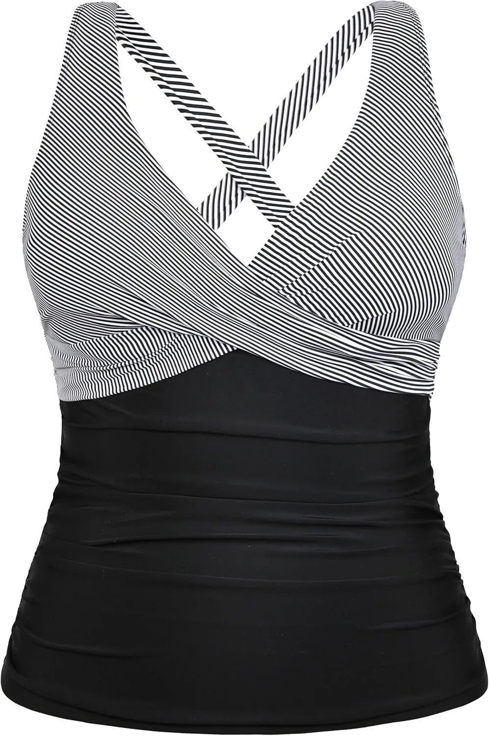 Hilor Women's Underwire Tankini Top Tummy Control Bathing Suits Sexy V Neck Crossover Swim Top Only