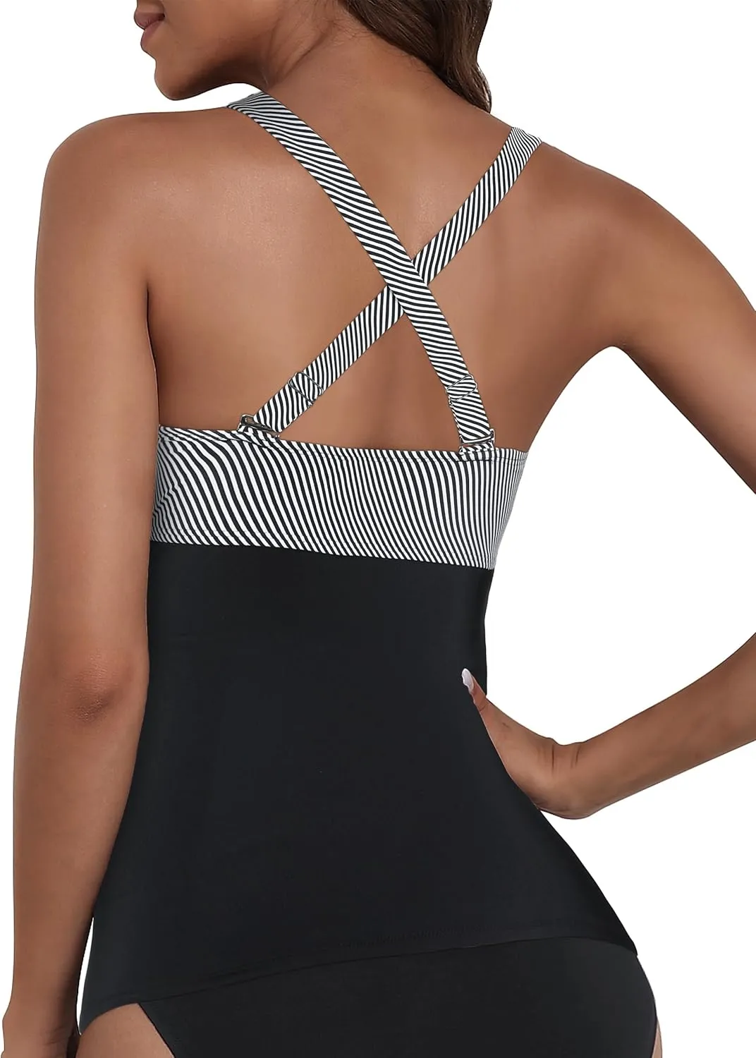 Hilor Women's Underwire Tankini Top Tummy Control Bathing Suits Sexy V Neck Crossover Swim Top Only
