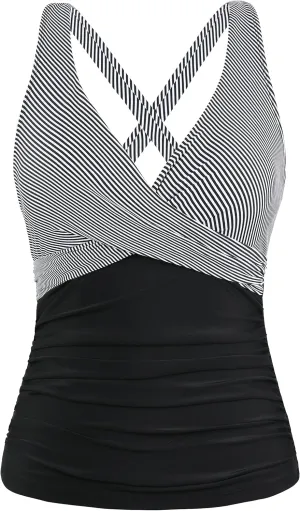 Hilor Women's Underwire Tankini Top Tummy Control Bathing Suits Sexy V Neck Crossover Swim Top Only