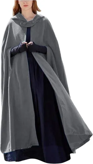 Hooded Cloak Hooded Long Women Cape Winter Vintage Overcoat Fashion Button Cloak Woolen Coat