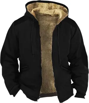 Hoodies for Men Zip Up Sweashirts Flannel Shirt Plaid Zip Up Sherpa Hooded Sweatshirt Warm Winter Coat