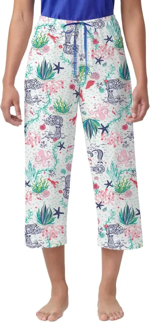 HUE Women's Summer Vacation Pajama Separates, Soft, Whimsical Print Pjs with Tropical Beach Themes, Flip Flops, Cocktails