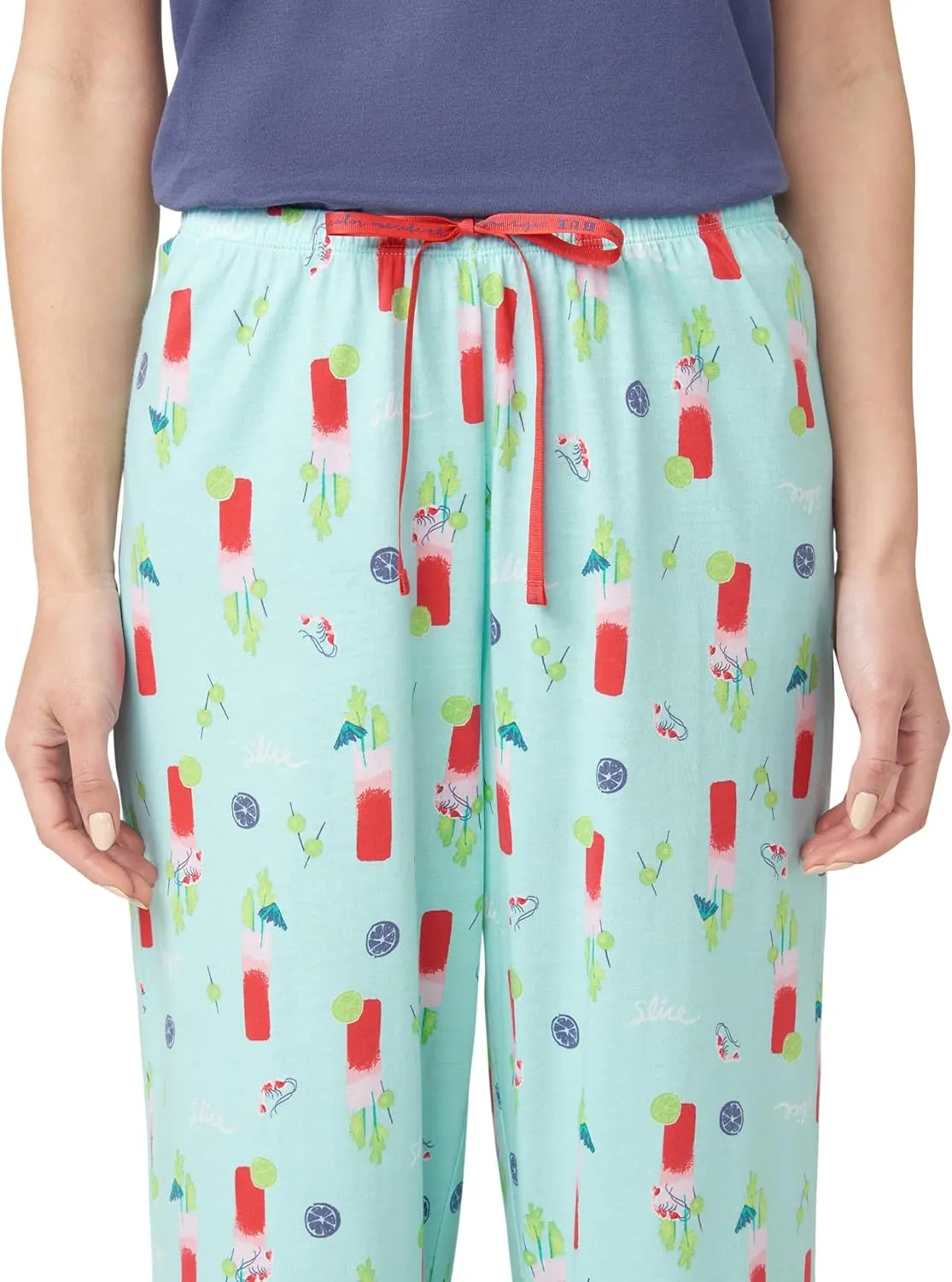 HUE Women's Summer Vacation Pajama Separates, Soft, Whimsical Print Pjs with Tropical Beach Themes, Flip Flops, Cocktails