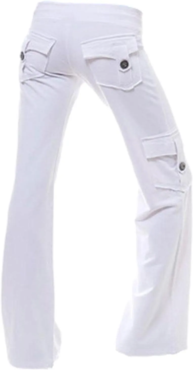 Hvyesh Women Wide Leg Cargo Pants High Waist Casual Pants Yoga Workout Leggings Gym Sweatpants Soft Trousers with Pockets