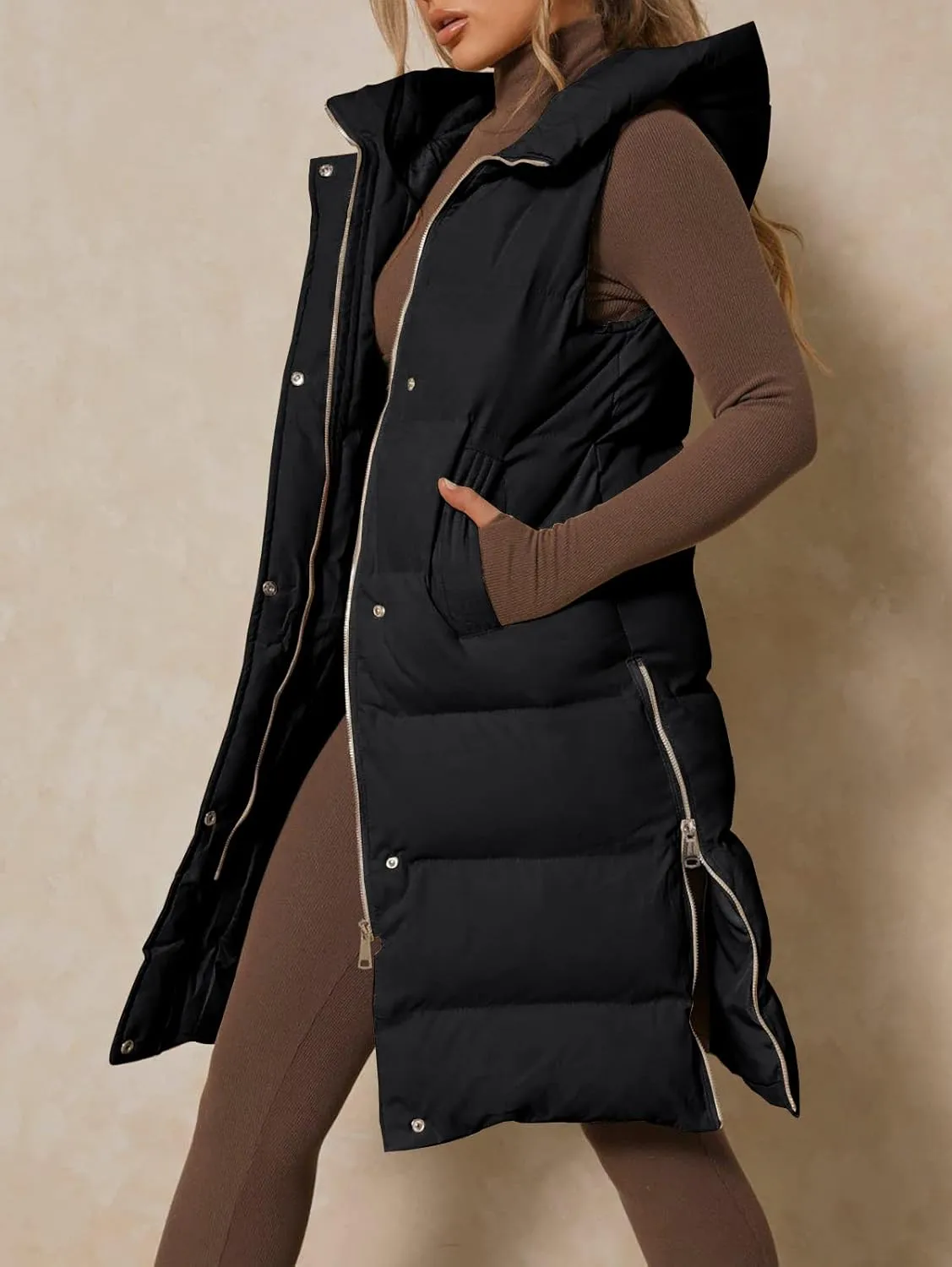 Inorin Womens Down Vest with Stand Collar Thick Hooded Sleeveless Long Coats Jacket